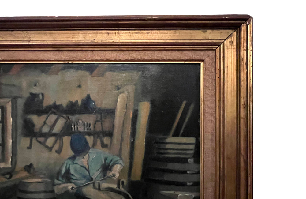 20th Century French Oil Painting of a French Cooper and His Dog