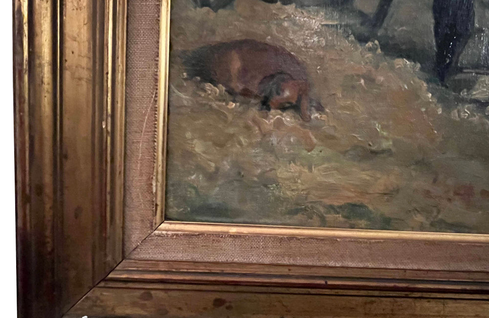 20th Century French Oil Painting of a French Cooper and His Dog