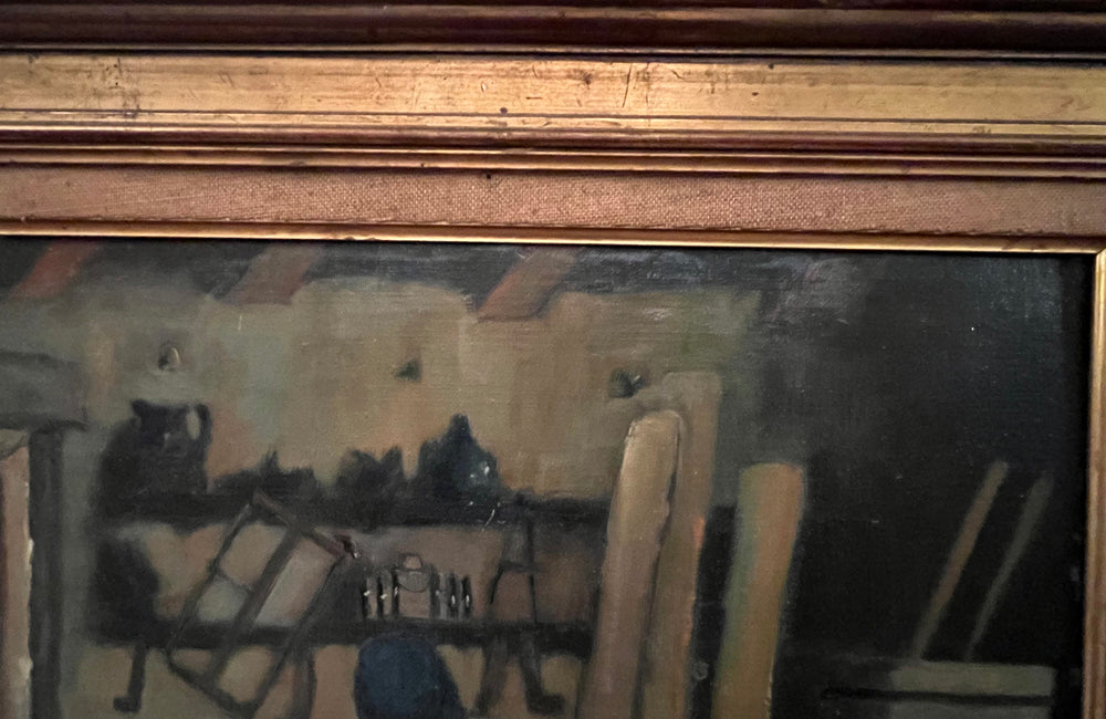 20th Century French Oil Painting of a French Cooper and His Dog