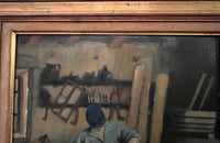 20th Century French Oil Painting of a French Cooper and His Dog