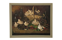 Beautiful French still life oil painting with mushrooms.