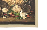 Beautiful French still life oil painting with mushrooms.