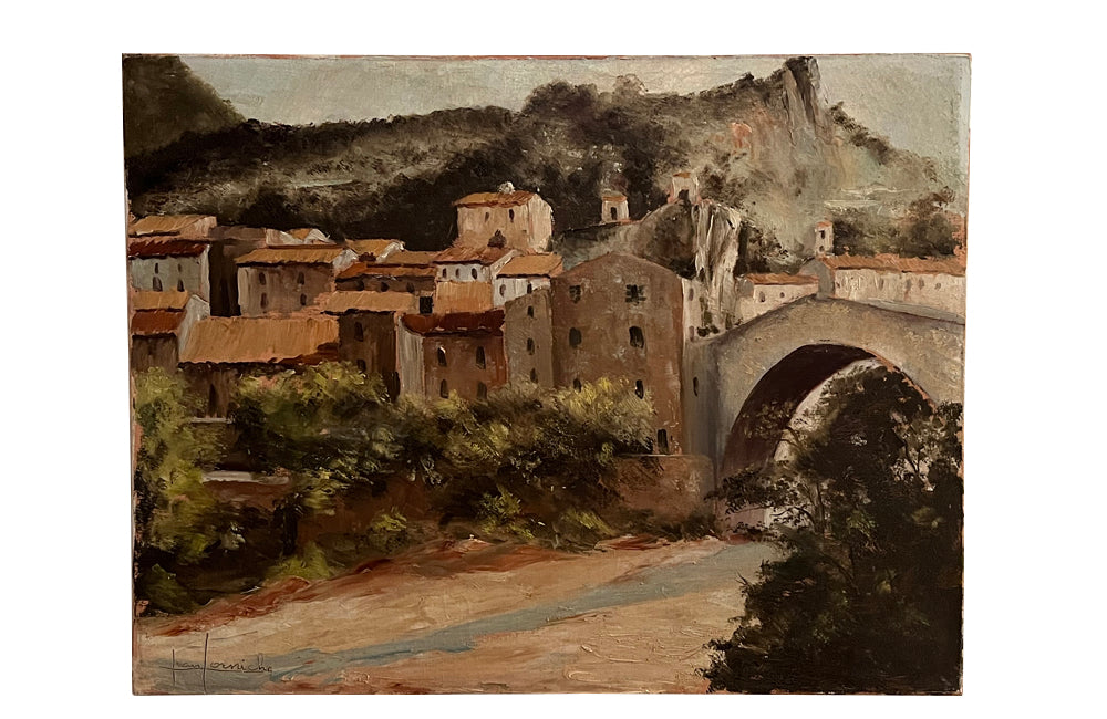 20th Century French Oil on Canvas Painting 'View of the Bridge at Nyons'