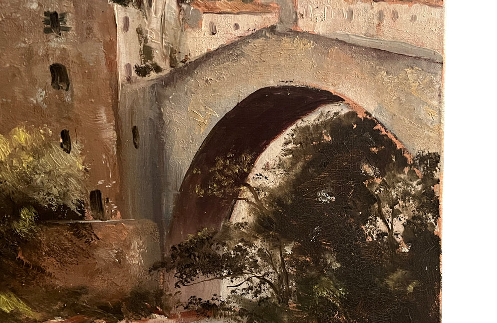 20th Century French Oil on Canvas Painting 'View of the Bridge at Nyons'