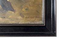 20th Century French Oil on Board Painting 'Farmyard with Chickens and Rabbits'