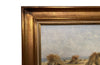 19th century framed, oil on canvas landscape painting of a field with haystacks - French Antiques