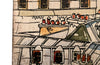 Mid-Century French paint and ink on canvas painting of Montparnasse and the view across to the Eiffel Tower, Paris.
