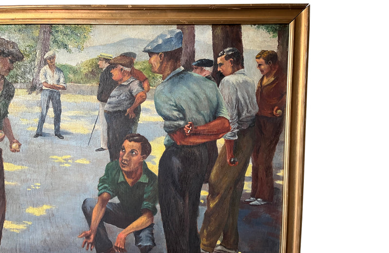 FRAMED SIGNED PAINTING 'PETANQUE' BY LEO HAMEL