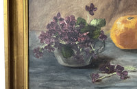 20th Century French Framed Still Life Painting 'Violets and Clementines'