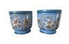 19th century pair of French, Napoleon III porcelain blue cache pots