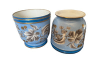 19th century pair of French, Napoleon III porcelain blue cache pots