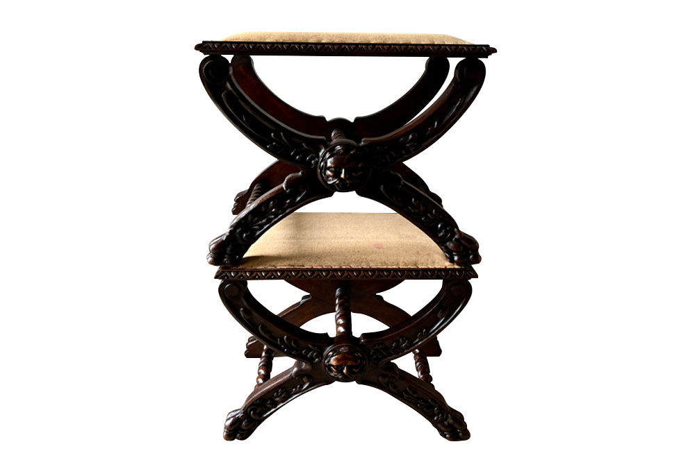 Antique stools Italian ornately carved with lion paw feet - 