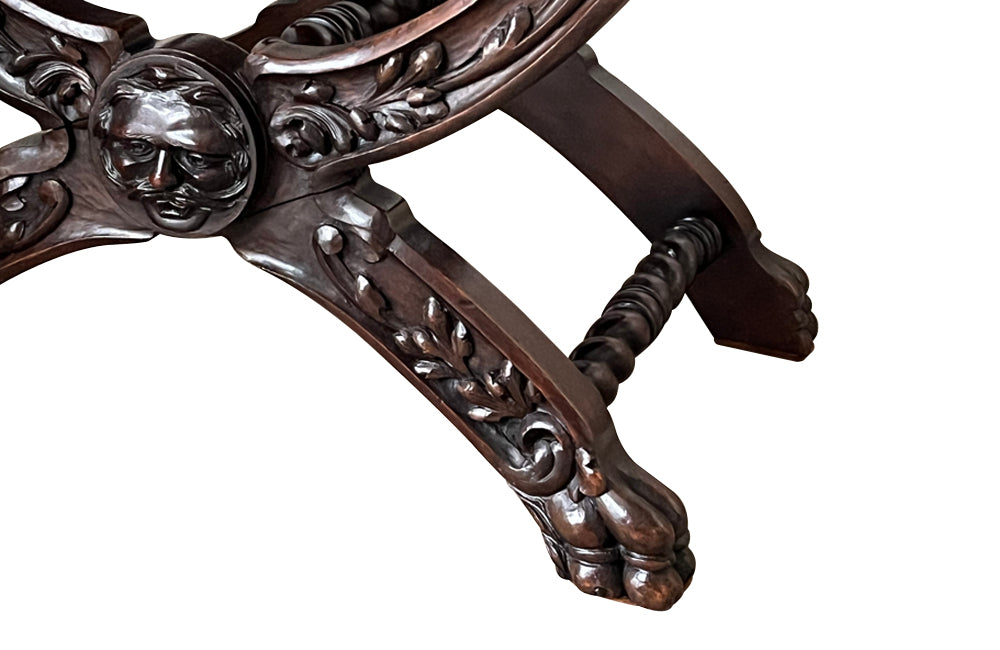 Antique stools Italian ornately carved with lion paw feet - 