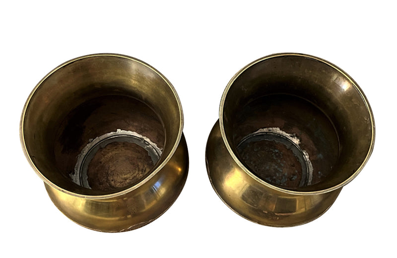 Rare, pair of brass champagne buckets bearing the maker plaques 'Marque Fabrique Deposee Bleriot, Paris' and decorative banding circa 1900