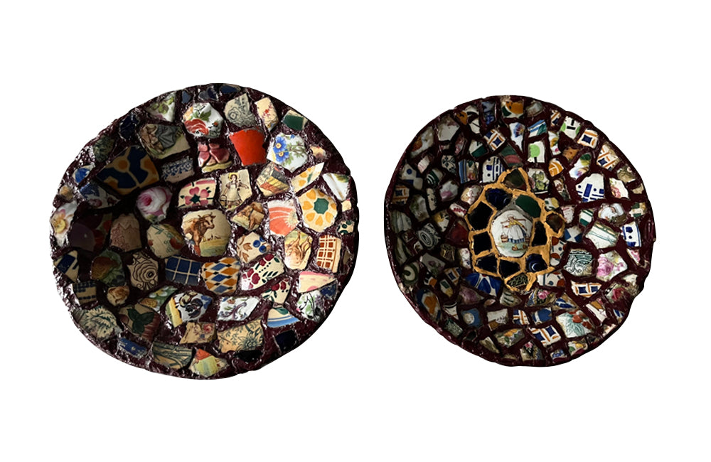 Pair of French 19th century picassiette mosaic plates