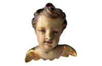 Pair of Italian Antique carved angel heads with wings.