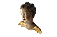 Pair of Italian Antique carved angel heads with wings.