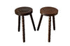 Pair of French vintage tripod stools with bobbin carved legs.