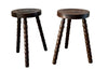 Pair of French vintage tripod stools with bobbin carved legs.