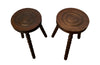 Pair of French vintage tripod stools with bobbin carved legs.