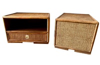 Pair of Mid-Century Dal Vera style bamboo and rattan nightstands , 1970s.