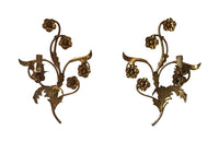 Pair of elegant mid century French gilt metal floral and foliate wall appliques.