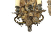 Pretty pair of French tole and pressed brass two branched wall lights decorated with flowers, ivy, grapes and wheat.