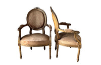 Pair of 19th century, French giltwood armchairs in the Louis XVI style