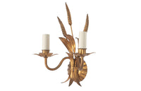 Pair of mid century French gilt metal wheat sheaf wall appliques.