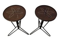 Pair of mid century iron round martini or occasional tables.