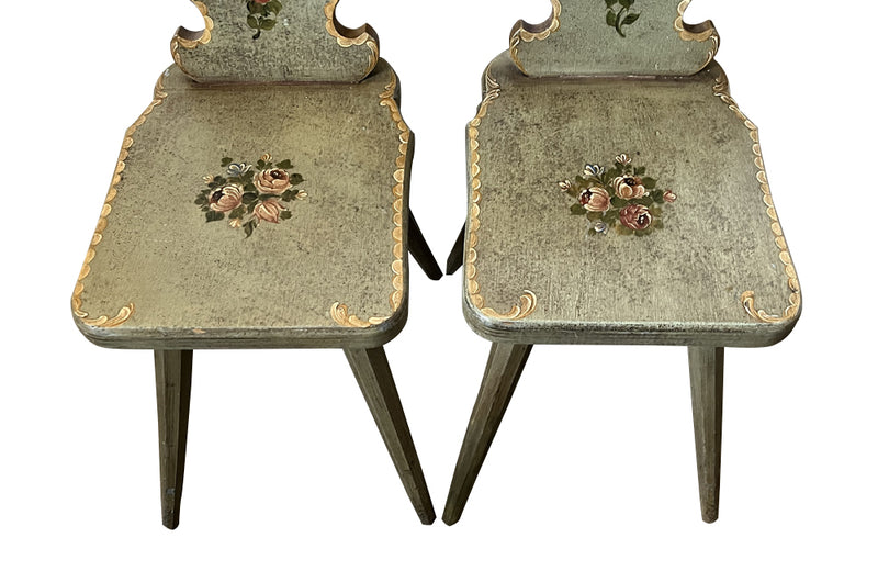 Pair of pretty painted Alsacian folk art side chairs.
