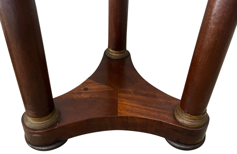 Antique side tables Empire revival pedestal side tables mahogany with round marble top - French Antique Furniture