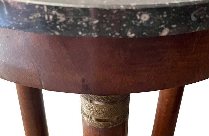 Antique side tables Empire revival pedestal side tables mahogany with round marble top - French Antique Furniture