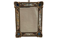 Beautiful rare pair of small 19th century Italian carved giltwood and verre eglomise mirror