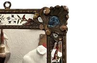 Beautiful rare pair of small 19th century Italian carved giltwood and verre eglomise mirror