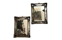 Beautiful rare pair of small 19th century Italian carved giltwood and verre eglomise mirror