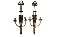 Beautiful pair of large 19th Century Italian carved wooden wall lights in the Neo-Classical style