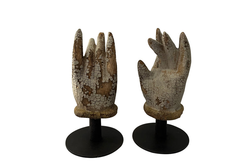 Charming pair of small early 19th Century French polychrome carved hands