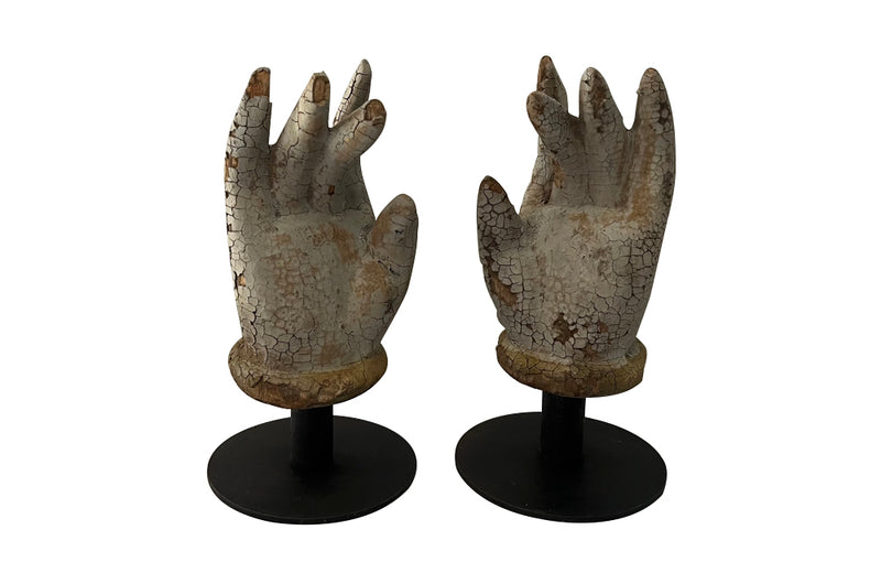 Charming pair of small early 19th Century French polychrome carved hands