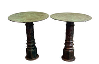 Decorative pair of French cast iron columnar based gueridon tables.
