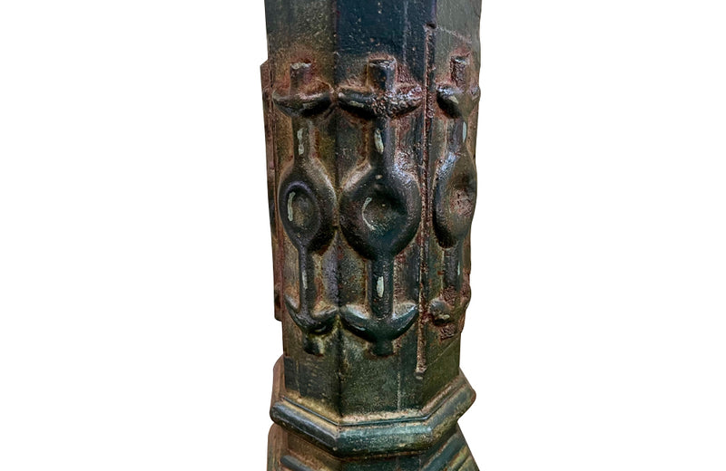 Decorative pair of French cast iron columnar based gueridon tables.