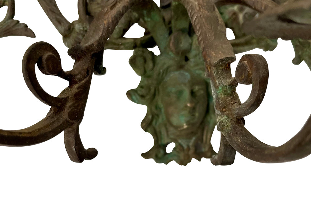 Antique mirrors French Neo-classical revival bronze wall sconces, with three branched candle holders. French antiques.