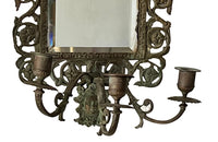 Antique mirrors French Neo-classical revival bronze wall sconces, with three branched candle holders. French antiques.