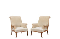 Pair of elegant large 19th century  French country house armchairs with scrolled backs.