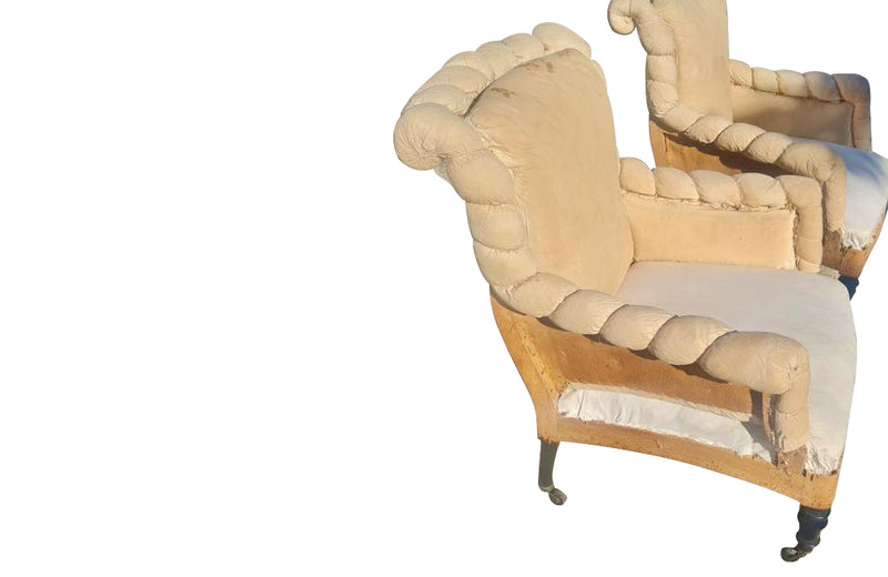 Antique armchairs French Napoleon III piecrust scroll back - French antique furniture