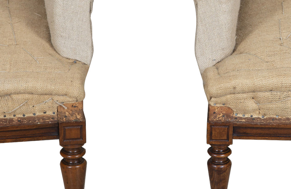 Pair of elegant large late 19th Century French country house armchairs with scrolled backs.