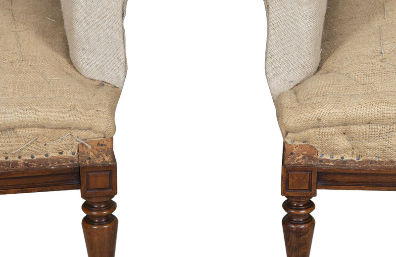 Pair of elegant large late 19th Century French country house armchairs with scrolled backs.