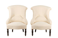 Pair of charming 19th Century French Napoleon III slipper chairs with gently curved scroll backs.