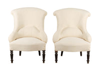 Pair of charming 19th Century French Napoleon III slipper chairs with gently curved scroll backs.