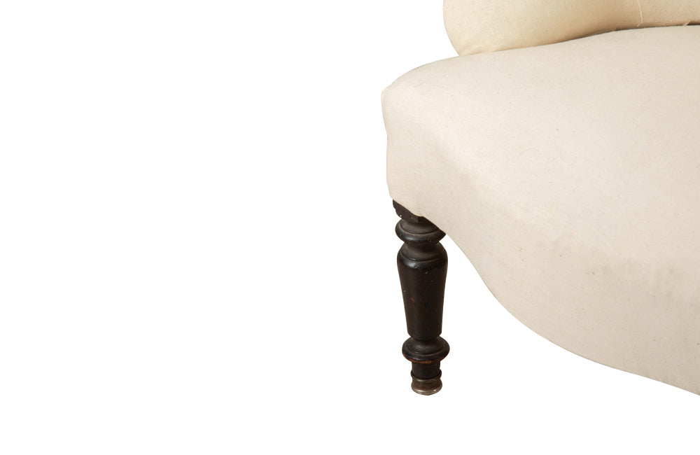 Pair of charming 19th Century French Napoleon III slipper chairs with gently curved scroll backs.